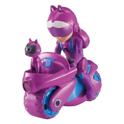 Petronix Defenders Emma's Pet Mobile & Kitt-10: Emma montada na mota roxa com o gato