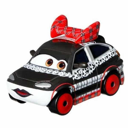 Carro Chisaki preto e branco com laço vermelho xadrez, de frente
