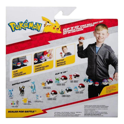 Verso da embalagem do Cinto de Treinador Pokémon com rapaz a usá-lo