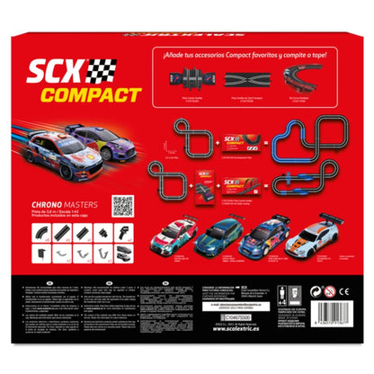 Parte de trás da caixa do Circuito Scalextric Chrono Masters