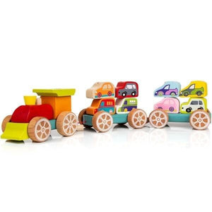Comboio de madeira com carros pequenos - Brincatoys