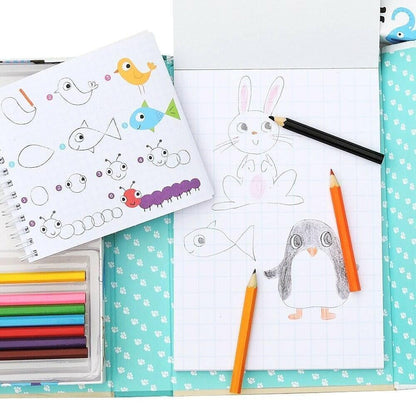 Como desenhar Animais aberto com bloco, lápis de cor e passos para desenhar