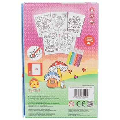 Verso da caixa do Conjunto Colorir Amigos das Fadas com os desenhos incluídos