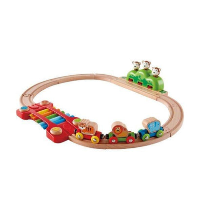 Conjunto Comboio com música: circuito oval de madeira com xilofone e comboio