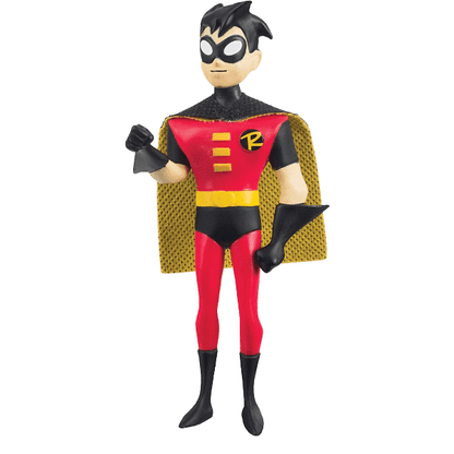 Figura PVC Robin com máscara, fato vermelho e verde e capa amarela