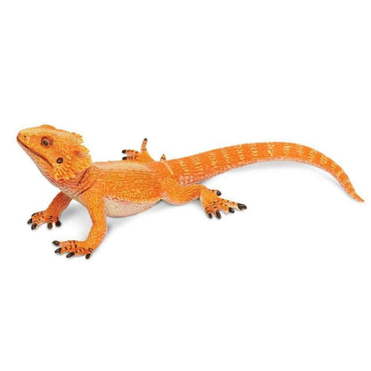 Figura de borracha Dragão Barbudo laranja de perfil, virada para a esquerda