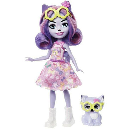 Boneca Hadley Husky de cabelo lilás e óculos amarelos com o cão Sledder