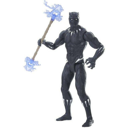 Figura Pantera Negra preta com lança de efeito azul