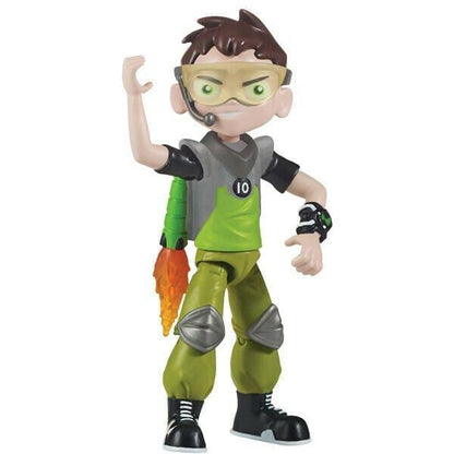 Figura Ben 10 com óculos verdes, mochila a jato e braço levantado