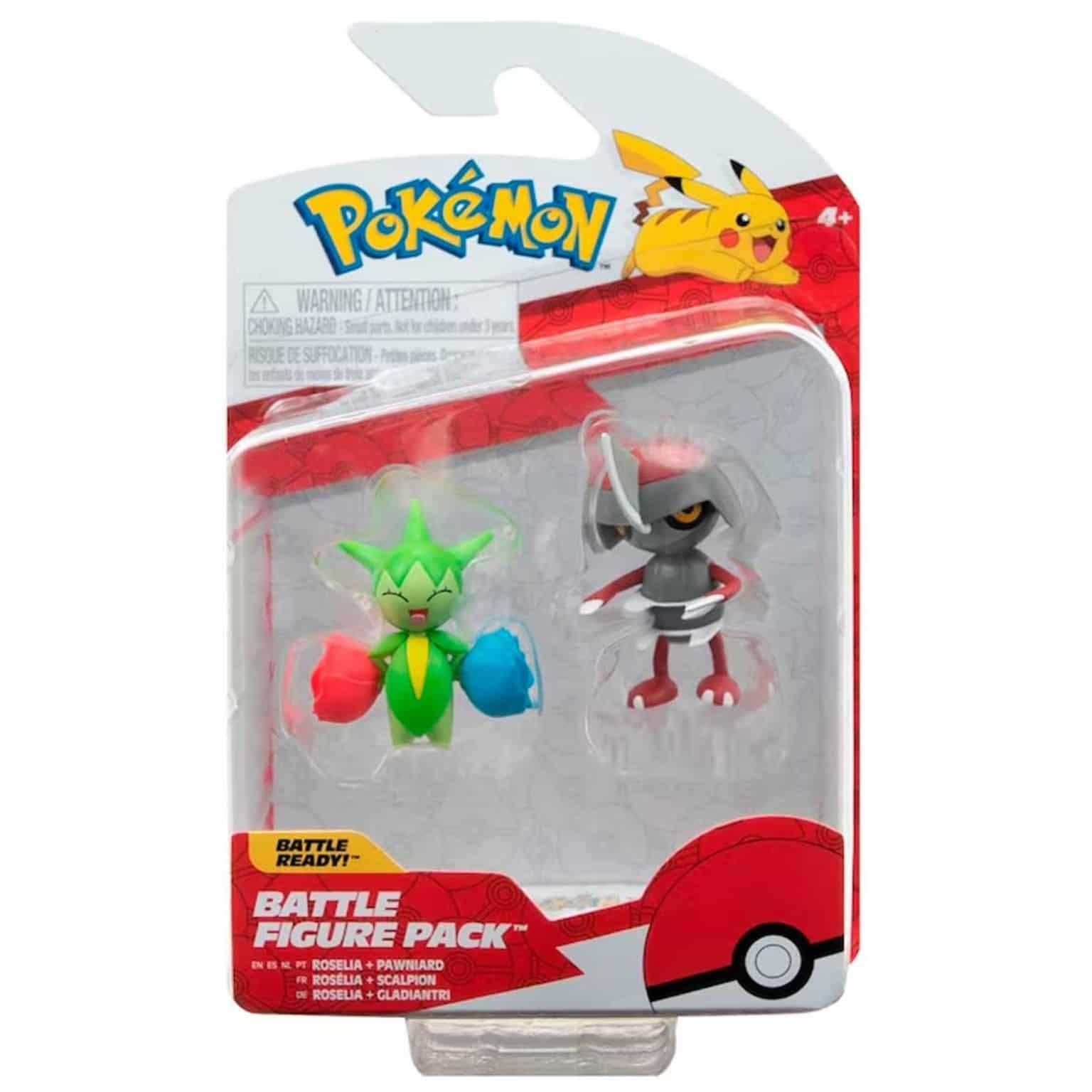 Figura de batalha Pokémon Roselia e Pawniard - Brincatoys