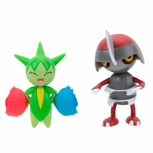 Figura de batalha Pokémon Roselia e Pawniard - Brincatoys