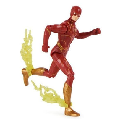 Figura Flash 10 cm em pose de corrida com acessórios de raios amarelos nas pernas