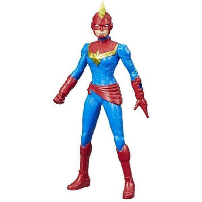 Figura Marvel Olympus Capitão Marvel de fato azul e vermelho