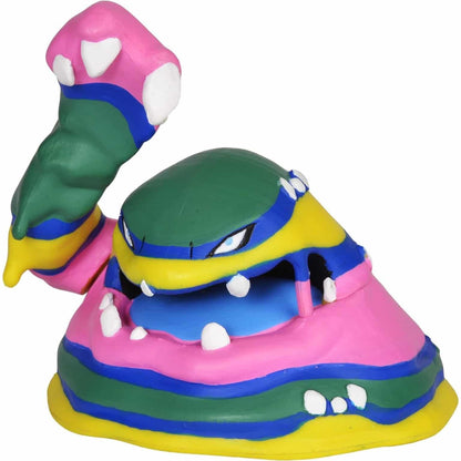 Figura Pokémon Alolan Muk às riscas coloridas, vista de frente