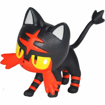 Figura Pokémon Litten, gato preto e vermelho