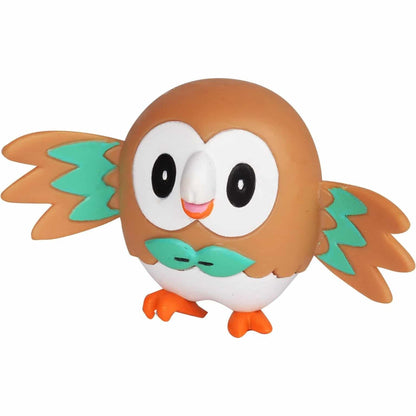 Figura Pokémon Rowlet, coruja castanha com asas verdes