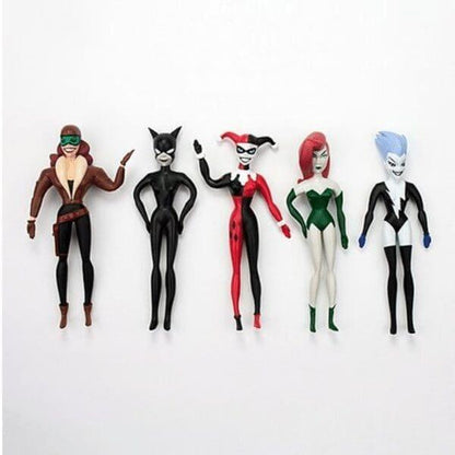 Figuras flexíveis Bad Girls: Roxy Rocket, Catwoman, Harley Quinn, Poison Ivy e Livewire