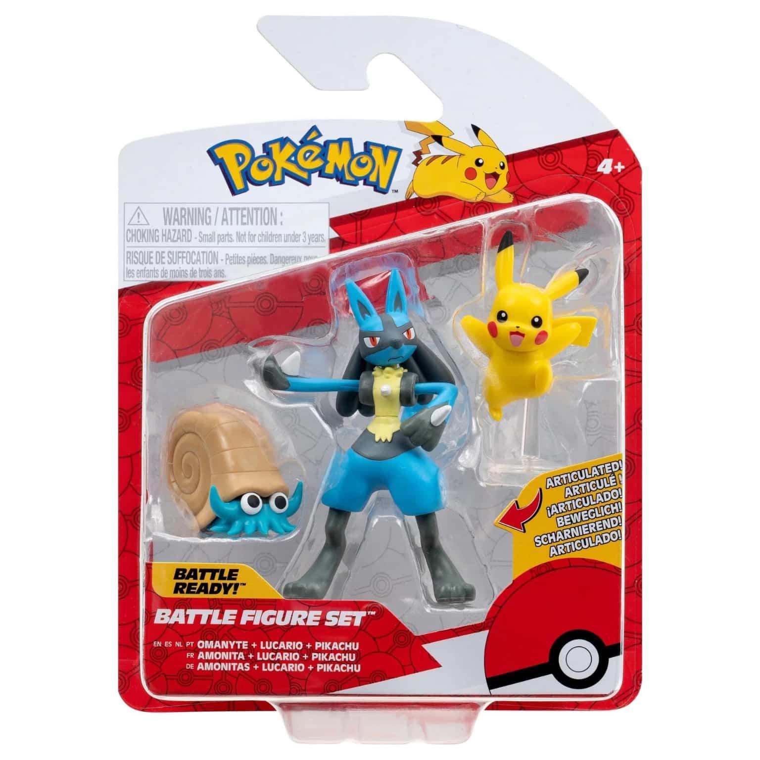 Figuras de batalha Pokémon – Omanyte, Pikachu e Lucario - Brincatoys