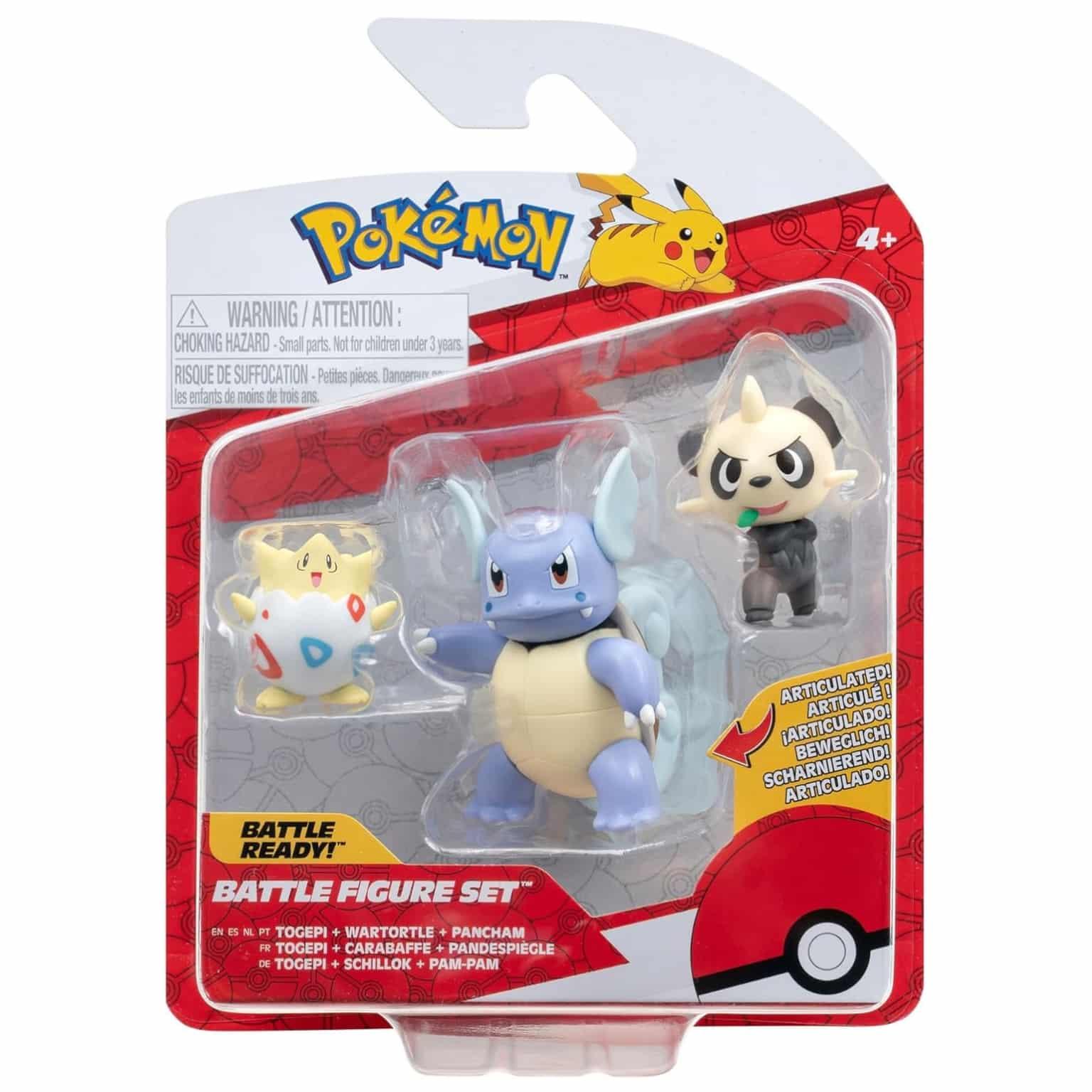 Figuras de Batalha Pokémon - Togepi, Wartortle e Pancham - Brincatoys