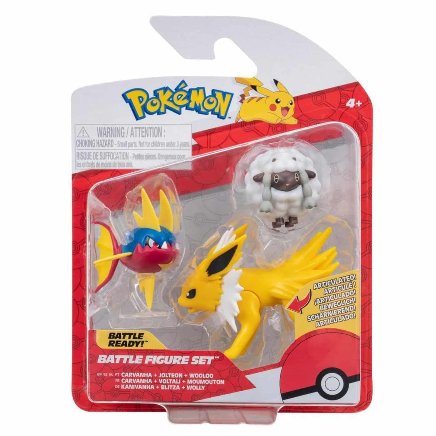 Apresentamos Figuras de Batalha Pokémon - Carvanha, Jolteon e Wooloo com o SKU 23305024 recomendado para + 4 anos