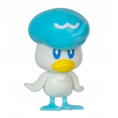 Conjunto de Batalha Pokémon Pikachu e Quaxly: figura de Quaxly branco com poupa azul
