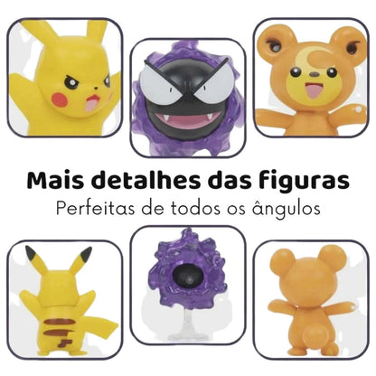 Pokémon Figuras de Batalha: pormenores de Pikachu, Gastly e Teddiursa