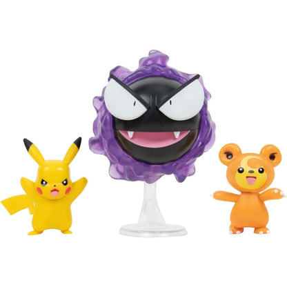 Pokémon Figuras de Batalha Pikachu, Gastly e Teddiursa