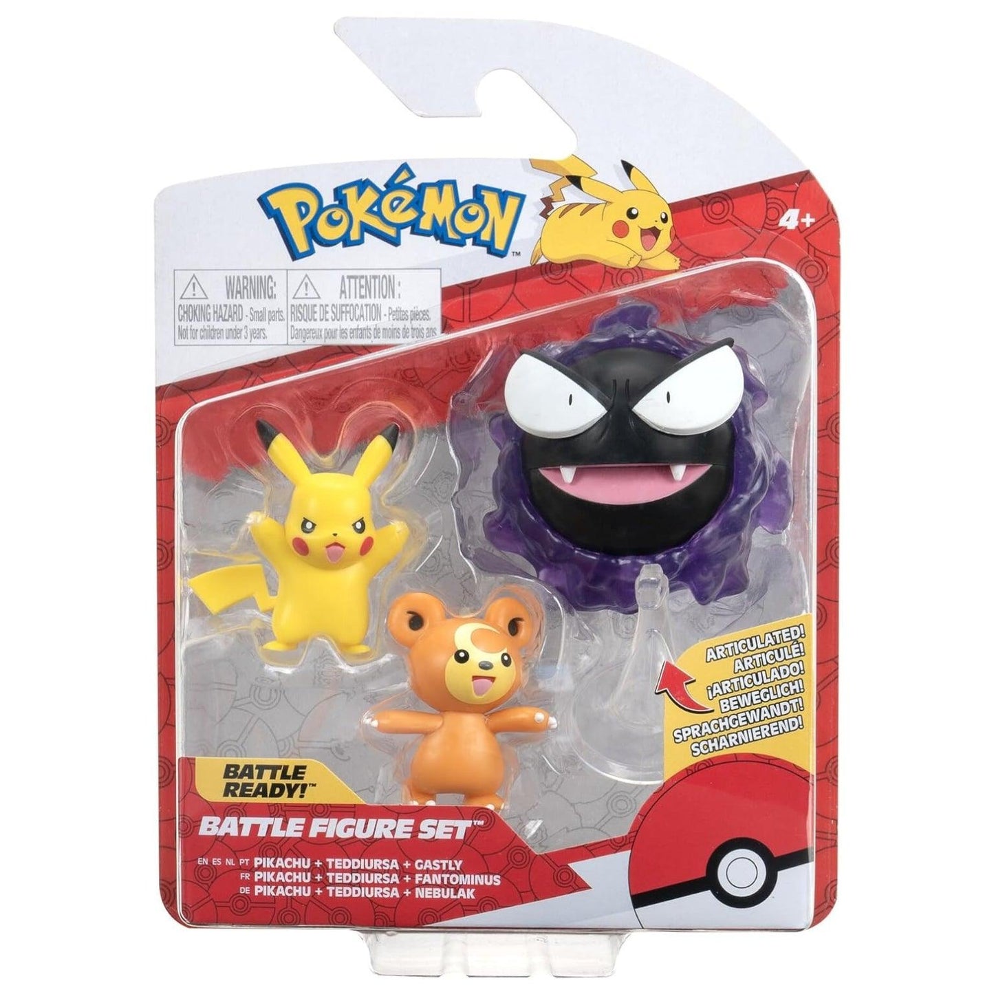 Apresentamos Pokémon Figuras de Batalha Teddiursa, Pikachu e Gastly com o SKU 233992322 recomendado para + 4 anos