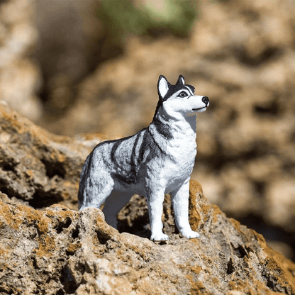Figura de borracha Husky Siberiano sobre uma rocha