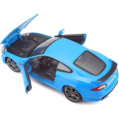 Jaguar XKR-S Azul com capô e portas abertos, vista de cima