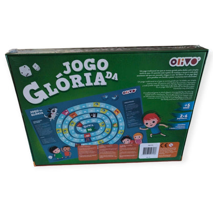 Verso da caixa do Jogo da Glória com o tabuleiro ilustrado