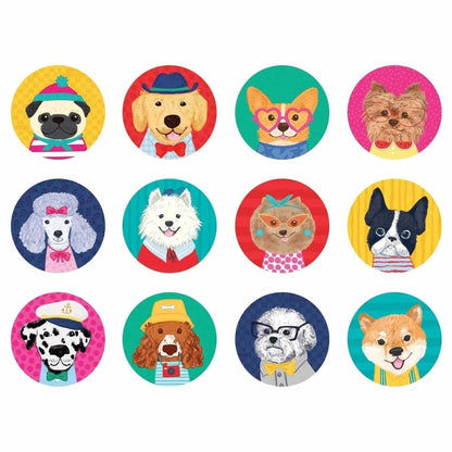 Peças redondas do Jogo de Memória - Cães com retratos ilustrados de cães