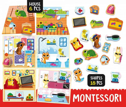 Jogo Educativo A casa das Mascotes: casa e peças de animais e objetos