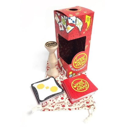 Jogo Jungle Speed ECO com totem de madeira, cartas e saco