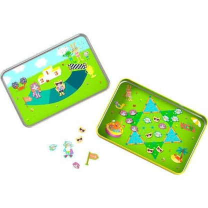 Jogo Summer Splash aberto, com tabuleiro magnético e peças de jogo