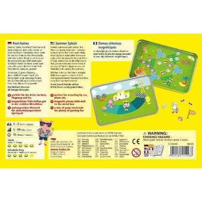 Verso da caixa do Jogo Summer Splash com regras e imagem do jogo