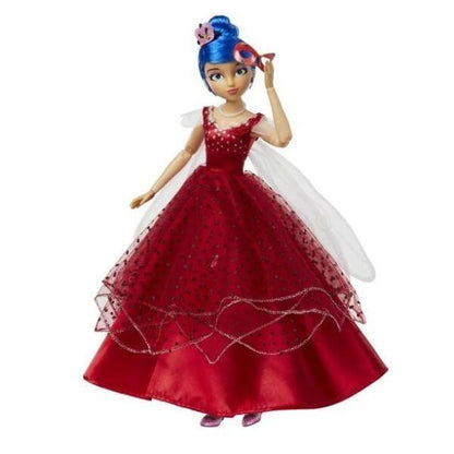 Boneca Marinette com vestido de gala vermelho e cabelo azul