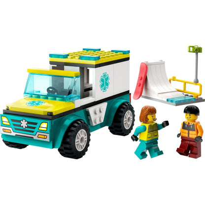 Lego City Ambulância de Emergência verde e branca com rampa e minifigura de snowboarder
