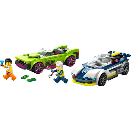 LEGO City carro da polícia e muscle car verde com duas minifiguras
