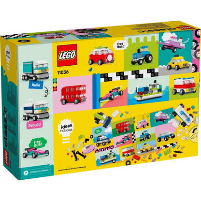 Parte de trás da caixa LEGO Classic com ideias de veículos