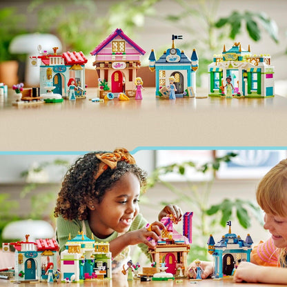 Crianças a brincar com o conjunto LEGO Disney Princesas Aventuras no Mercado