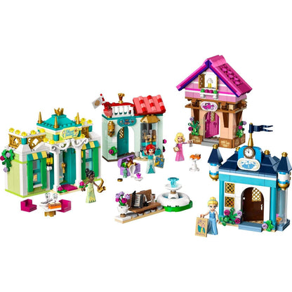 Conjunto LEGO Disney Princesas Aventuras no Mercado com casas coloridas e minibonecas