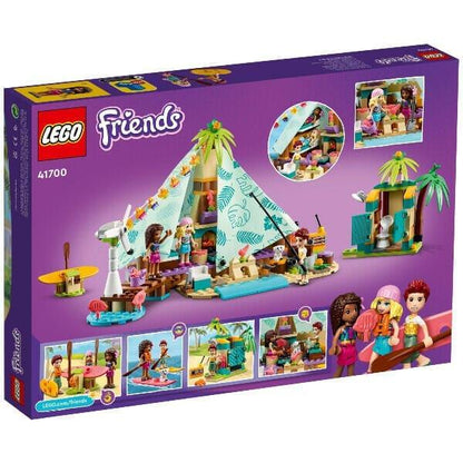 Lego Friends Glamping na Praia: verso da caixa com funções do set
