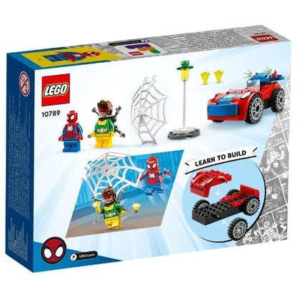 Parte de trás da caixa LEGO Marvel Carro do Spider-Man e Doc Ock