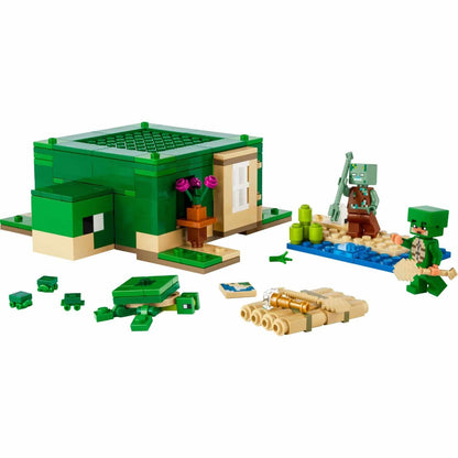 Casa de Praia Tartaruga LEGO Minecraft com figuras, tartarugas e jangada