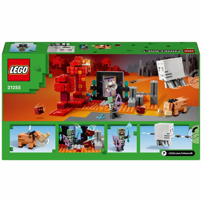 Parte de trás da caixa LEGO Minecraft 21255 com funções do conjunto
