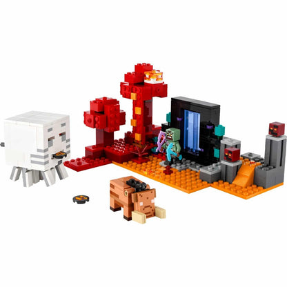 Conjunto LEGO Minecraft com portal do Nether, Ghast, hoglin e figuras