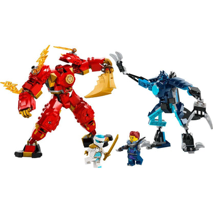 Robô vermelho do Kai e robô azul LEGO Ninjago com minifiguras