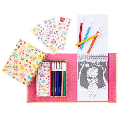 Conjunto Colorir Ballet aberto com autocolantes, marcadores e bloco