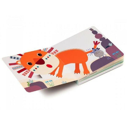 Livro de sons e texturas Crazy Crunch aberto com animal laranja